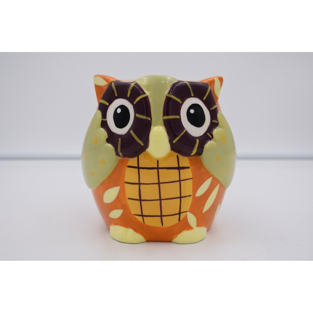 Whimsical Hand Painted Ceramic Owl Planter Decorative Vessel Utensil Holder Vase